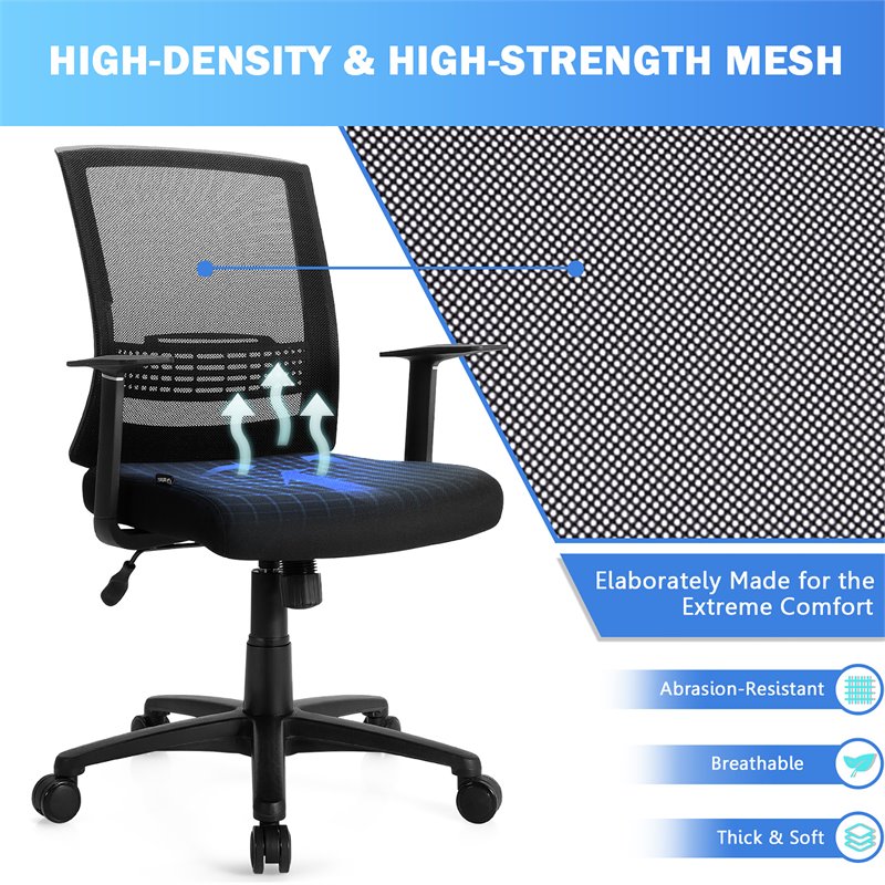 Costway Sponge Adjustable Mid Back Mesh Office Chair w/ Lumbar Support in Black