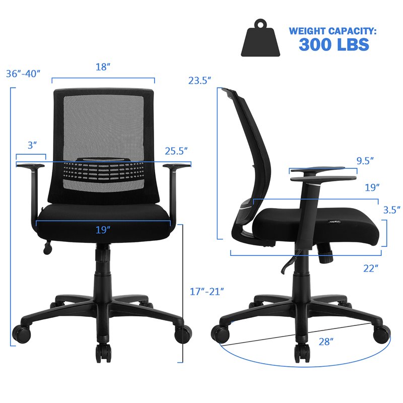 Costway Sponge Adjustable Mid Back Mesh Office Chair w/ Lumbar Support in Black