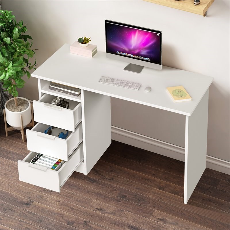 Costway 3-drawer Engineered Wood Computer Desk with Open Shelf in White