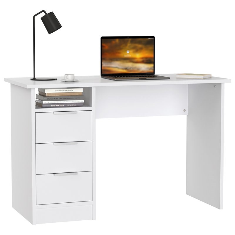 Costway 3-drawer Engineered Wood Computer Desk with Open Shelf in White