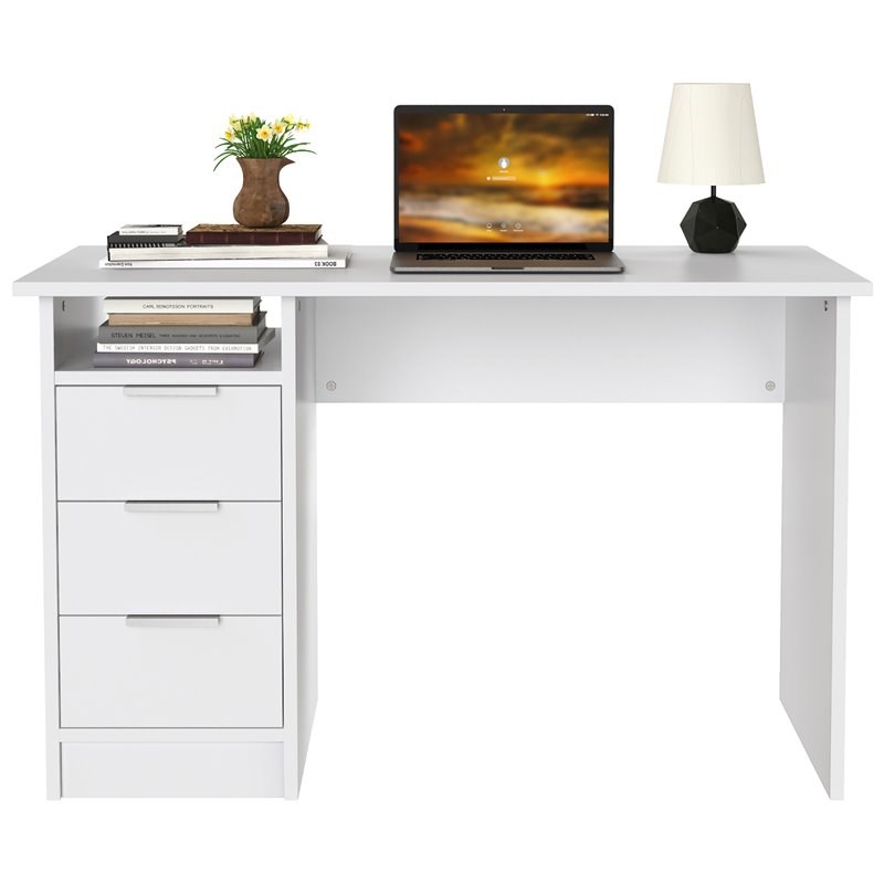 Costway 3-drawer Engineered Wood Computer Desk with Open Shelf in White