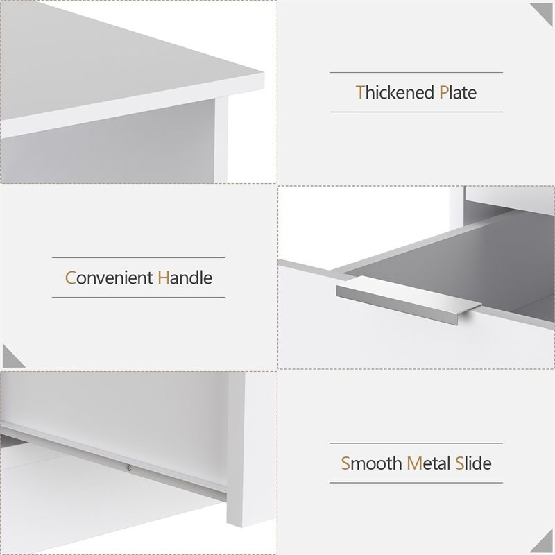 Costway 3-drawer Engineered Wood Computer Desk with Open Shelf in White