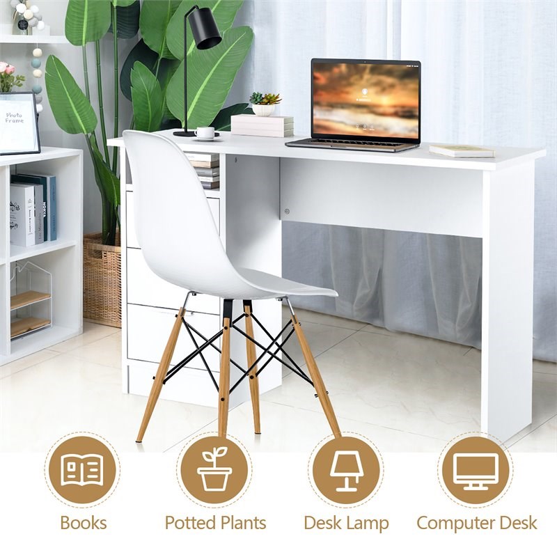 Costway 3-drawer Engineered Wood Computer Desk with Open Shelf in White