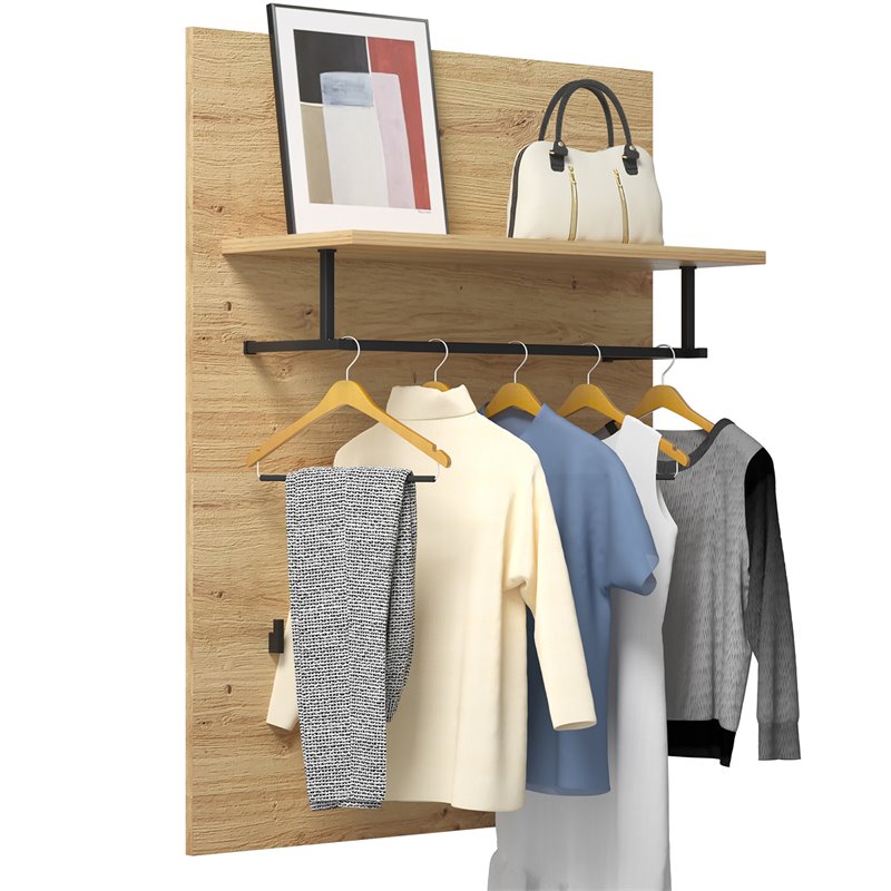 Costway Wall Mounted Clothes Rack Shelf Coat Hat Hanger in Artisan Oak