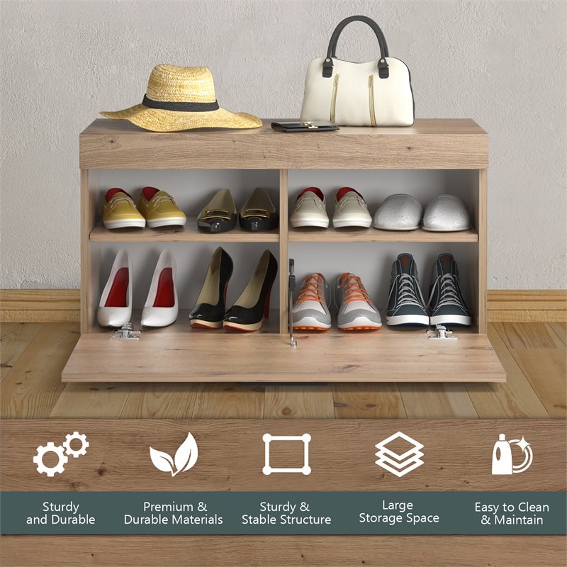 Costway Entryway Shoe Rack Storage Cabinet Chest Organizer in Artisan Oak