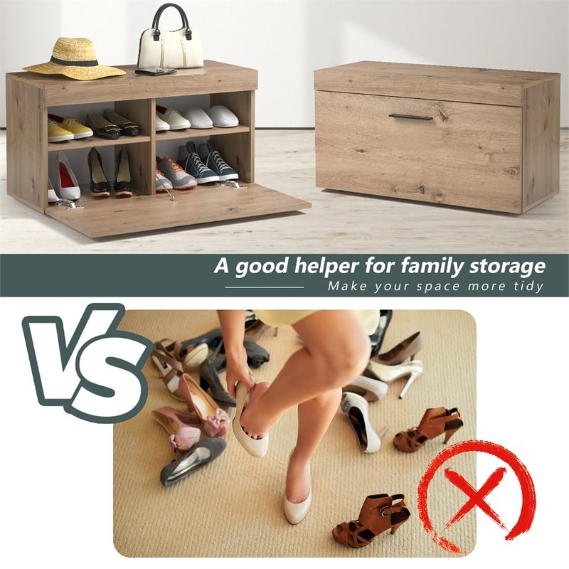 Costway Entryway Shoe Rack Storage Cabinet Chest Organizer in Artisan Oak