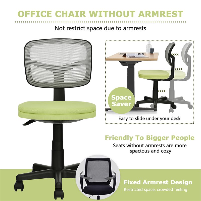 Costway Sponge and Plastic Adjustable Swivel Armless Office Chair in Green