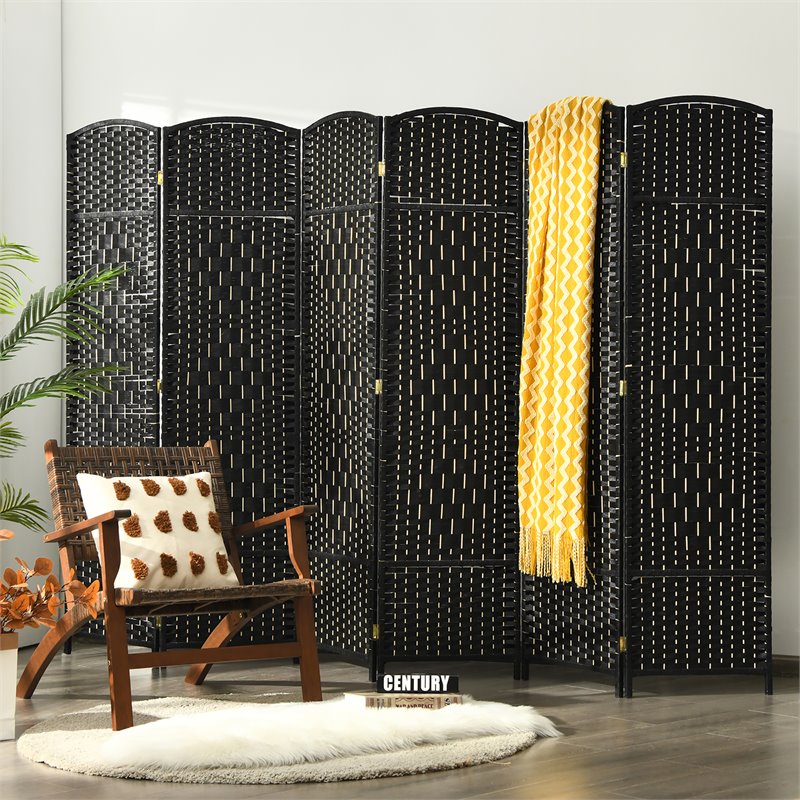 Costway 6-panel Wood and Paper Fiber Folding Room Divider in Black