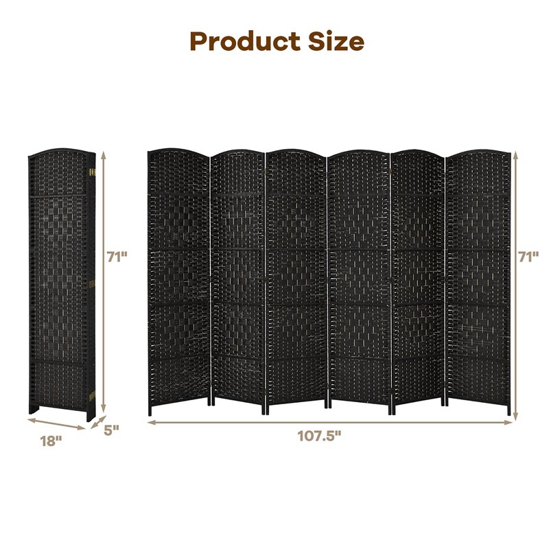 Costway 6-panel Wood and Paper Fiber Folding Room Divider in Black