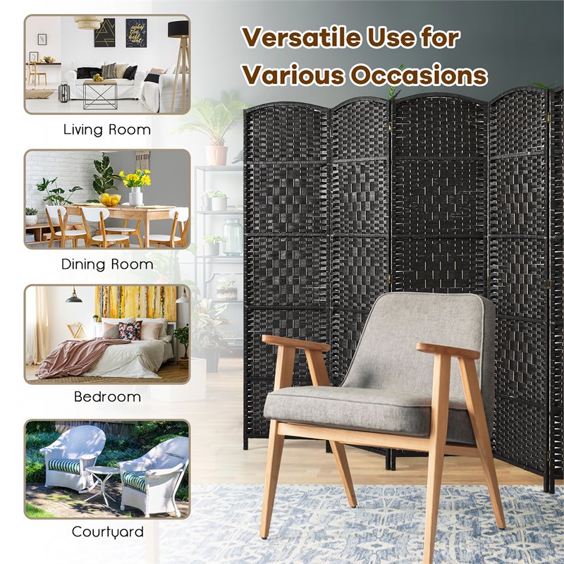 Costway 6-panel Wood and Paper Fiber Folding Room Divider in Black