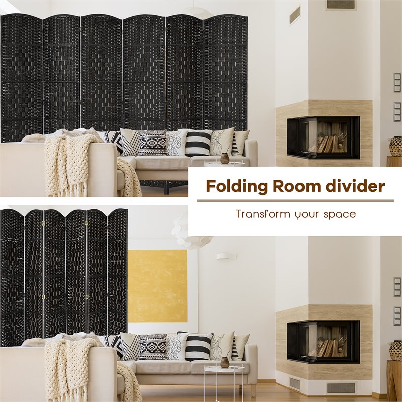 Costway 6-panel Wood and Paper Fiber Folding Room Divider in Black