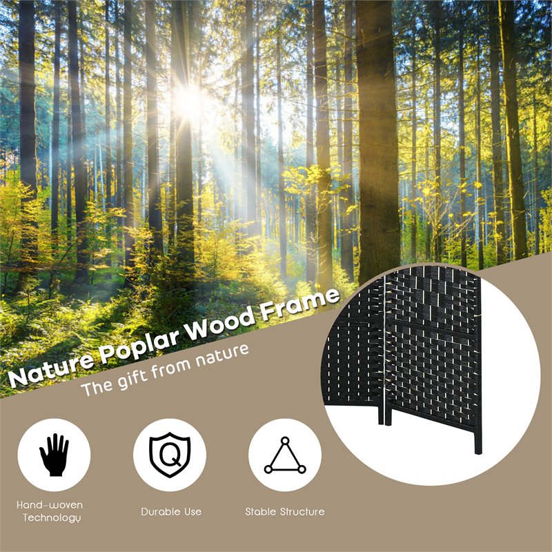 Costway 6-panel Wood and Paper Fiber Folding Room Divider in Black