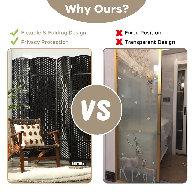 Costway 6-panel Wood and Paper Fiber Folding Room Divider in Black