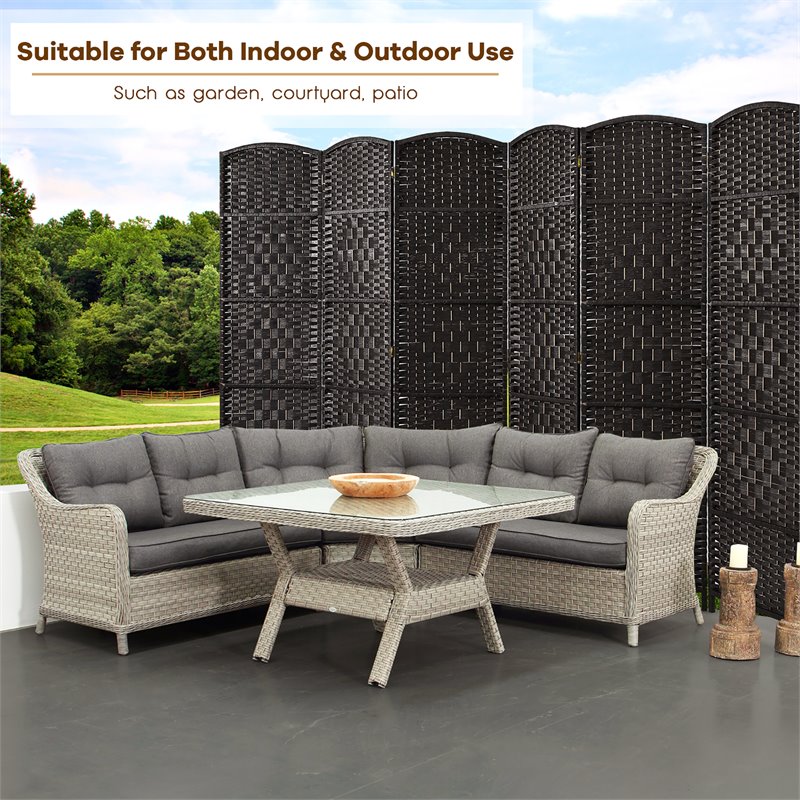 Costway 6-panel Wood and Paper Fiber Folding Room Divider in Black