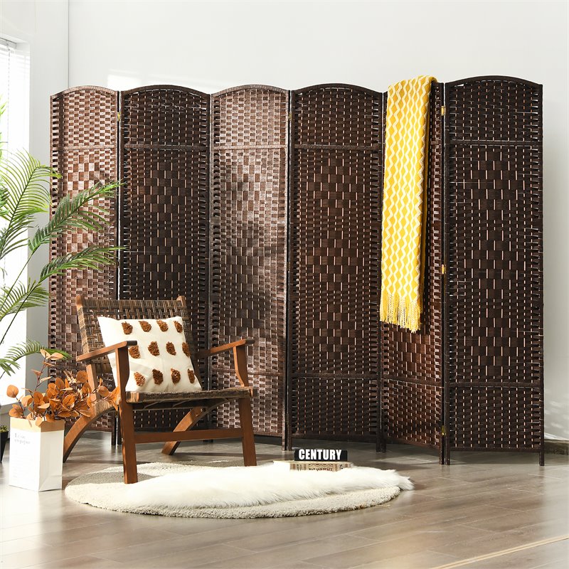 Costway 6-panel Wood and Paper Fiber Folding Room Divider in Brown