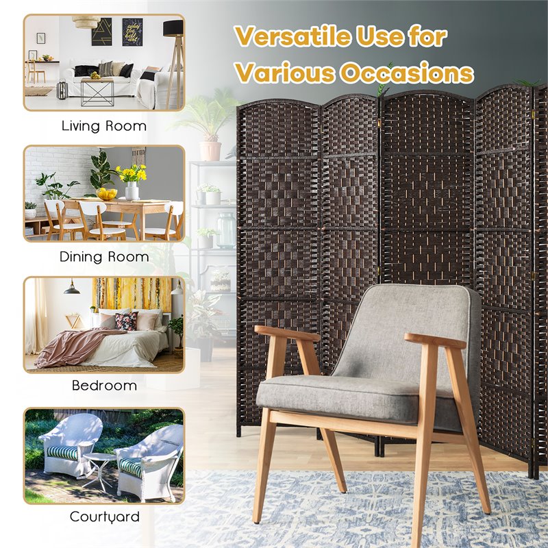 Costway 6-panel Wood and Paper Fiber Folding Room Divider in Brown