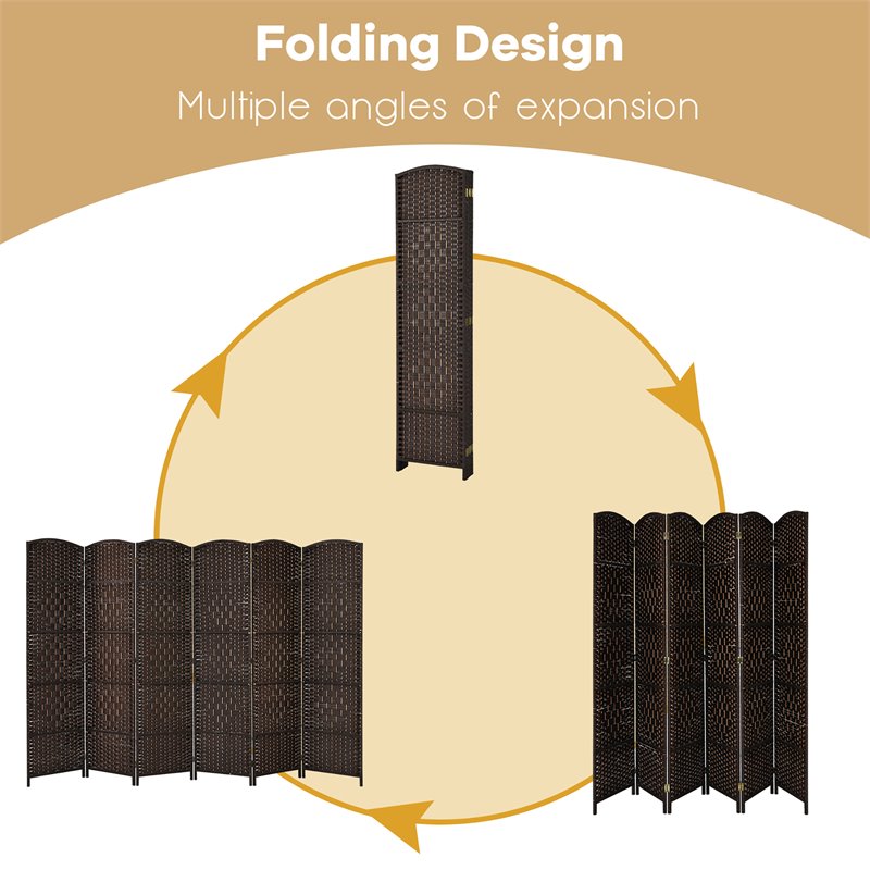 Costway 6-panel Wood and Paper Fiber Folding Room Divider in Brown