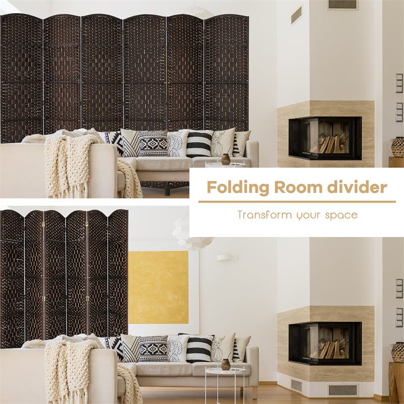 Costway 6-panel Wood and Paper Fiber Folding Room Divider in Brown