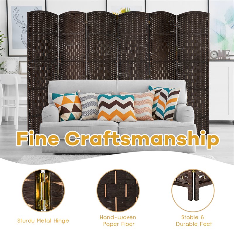 Costway 6-panel Wood and Paper Fiber Folding Room Divider in Brown