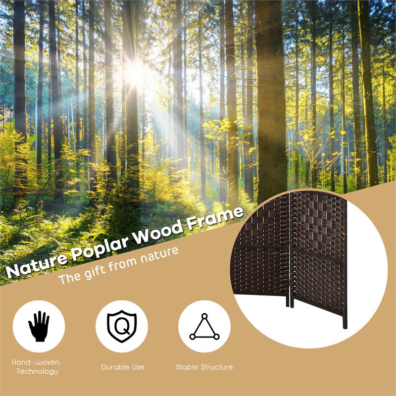 Costway 6-panel Wood and Paper Fiber Folding Room Divider in Brown