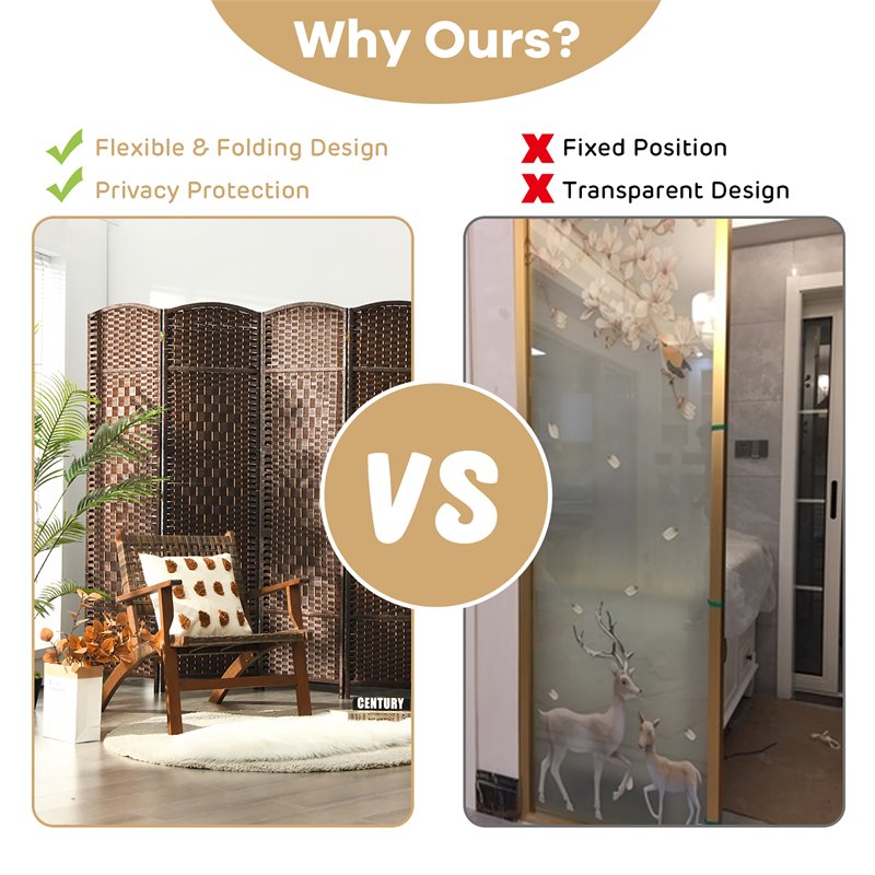 Costway 6-panel Wood and Paper Fiber Folding Room Divider in Brown