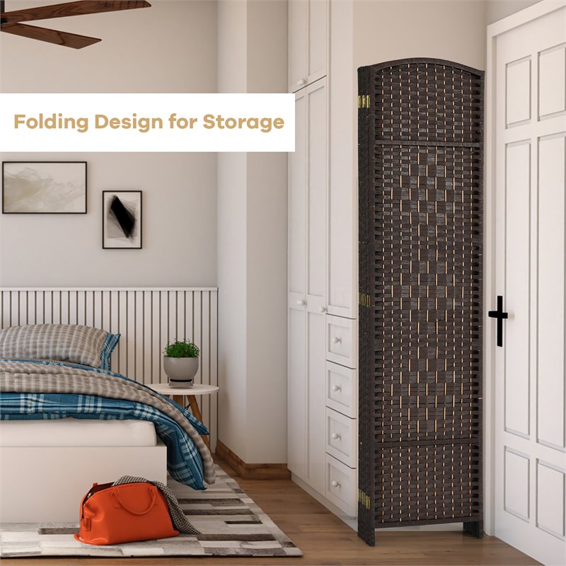 Costway 6-panel Wood and Paper Fiber Folding Room Divider in Brown
