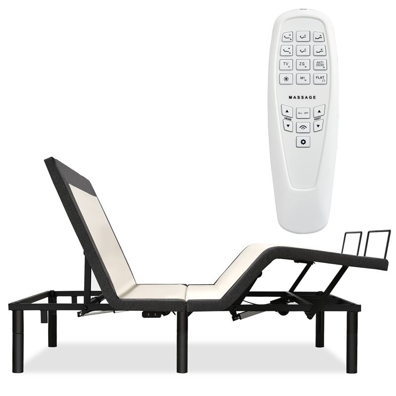 Costway Cotton Adjustable Twin XL Size Bed Base with Massage Modes in Black