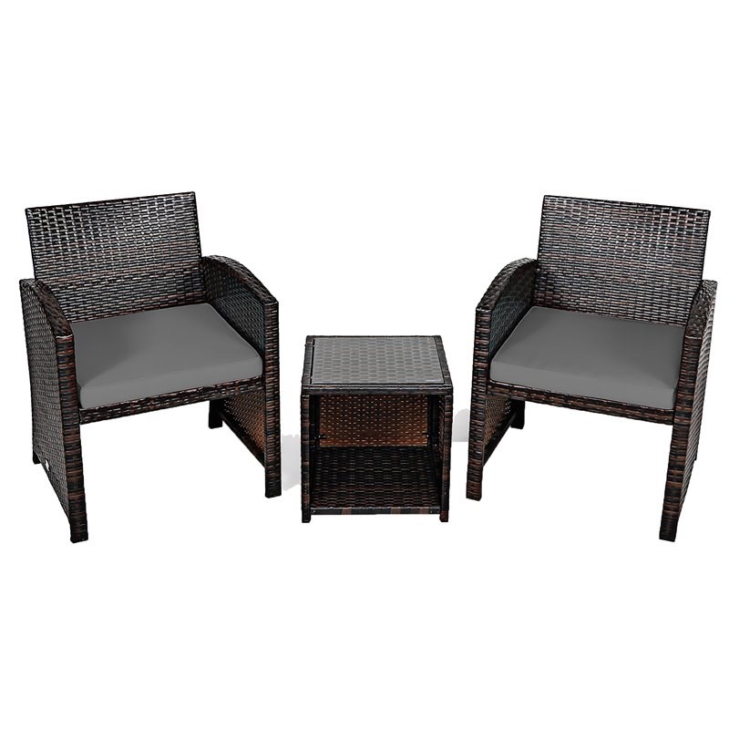 Costway 3-piece Patio Rattan/Wicker Sofas and Coffee Table in Gray Cushion
