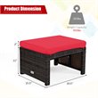Costway Patio Rattan Ottomans/Footrests in Red Cushioned Seat (Set of 2)