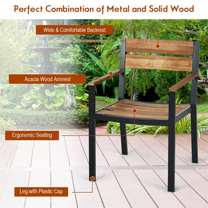 Costway 7-piece Acacia Wood Patio Dining Set with Umbrella Hole in Brown