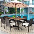 Costway 7-piece Rattan and Steel Patio Dining Set with Umbrella Hole in Brown