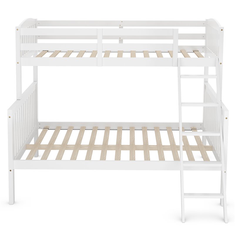 Costway Rubber Wood Twin over Full Bunk Bed with Ladder Guardrail in White