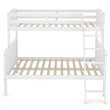 Costway Rubber Wood Twin over Full Bunk Bed with Ladder Guardrail in White