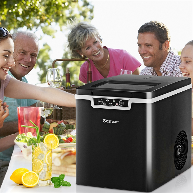 Ice Maker Machine Countertop 26Lbs/24H Portable W/Scoop & Basket Black Plastic