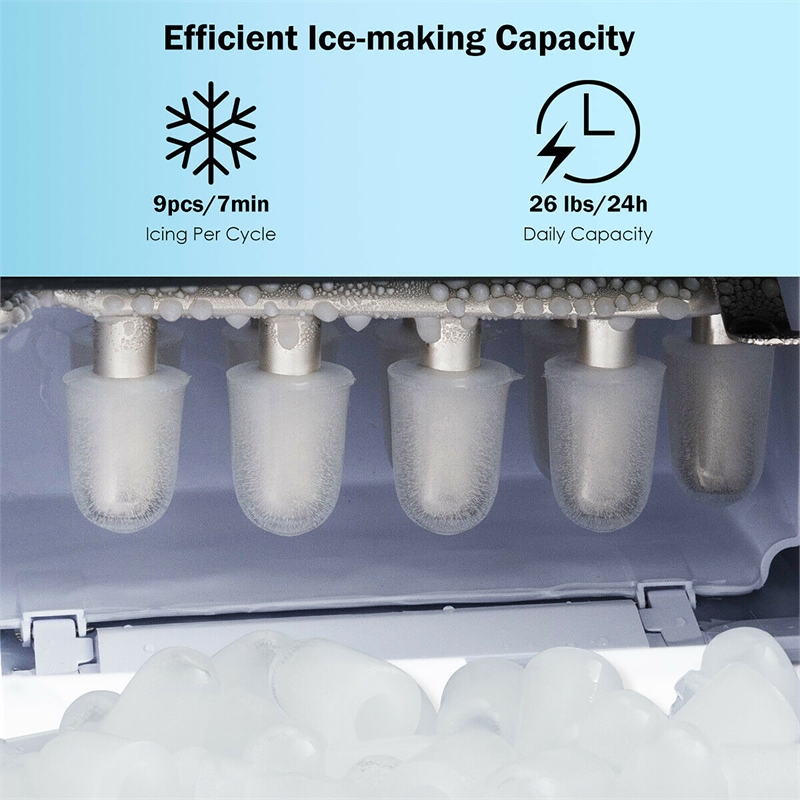 Ice Maker Machine Countertop 26Lbs/24H Portable W/Scoop & Basket Black Plastic