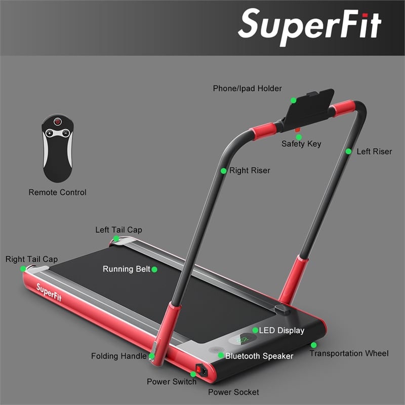 Superfit 2.25HP 2 in 1 Red Folding Under Desk Treadmill W/Remote Control Plastic