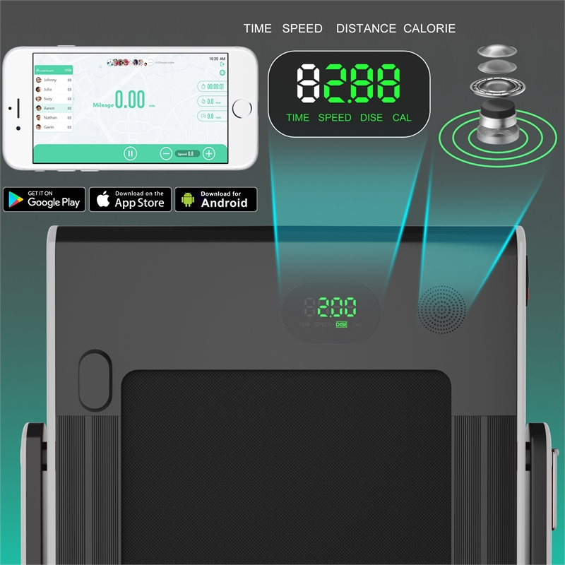 SuperFit 2.25HP 2-in-1 Folding Treadmill W/Speaker Controller APP Silver Plastic