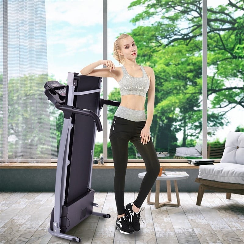 Costway 800W Folding Treadmill Electric Running Fitness Machine Black Plastic