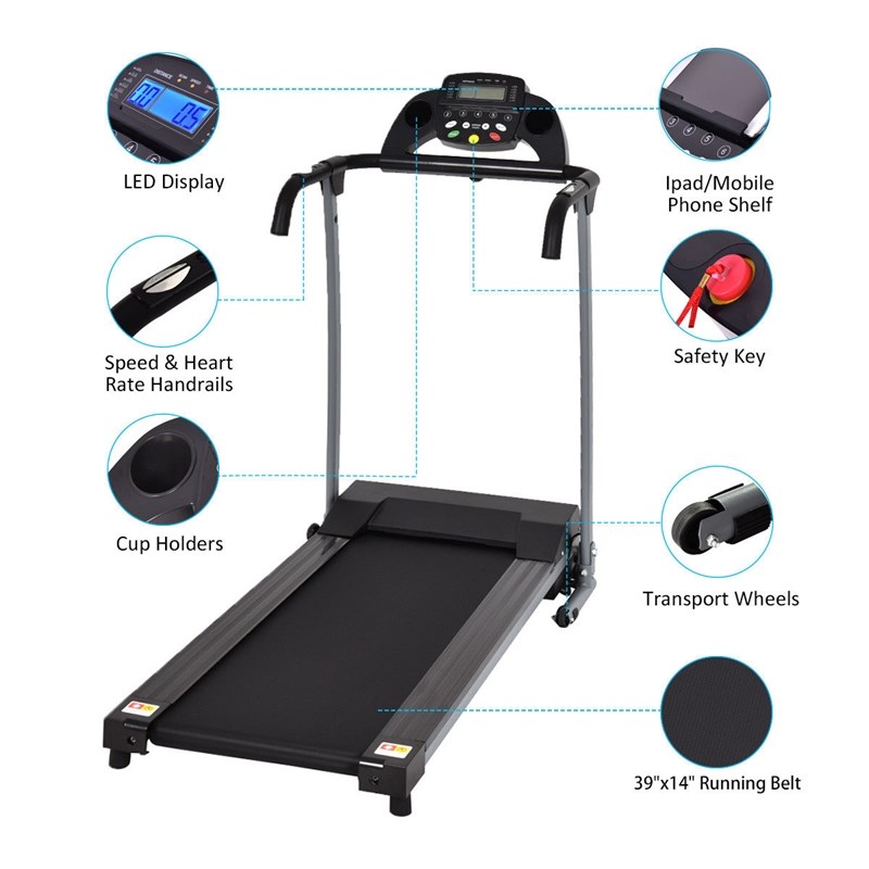 Costway 800W Folding Treadmill Electric Running Fitness Machine Black Plastic