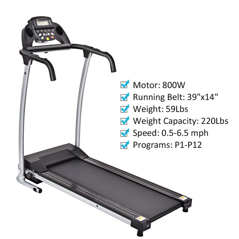 Costway 800W Folding Treadmill Electric Running Fitness Machine Black Plastic