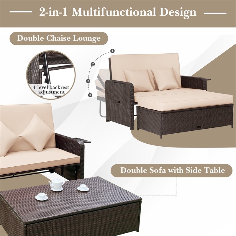 Costway Patio Rattan Daybed Lounge Beige
