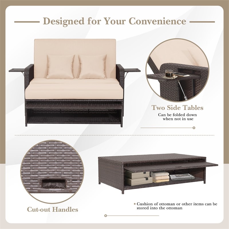 Costway Patio Rattan Daybed Lounge Beige