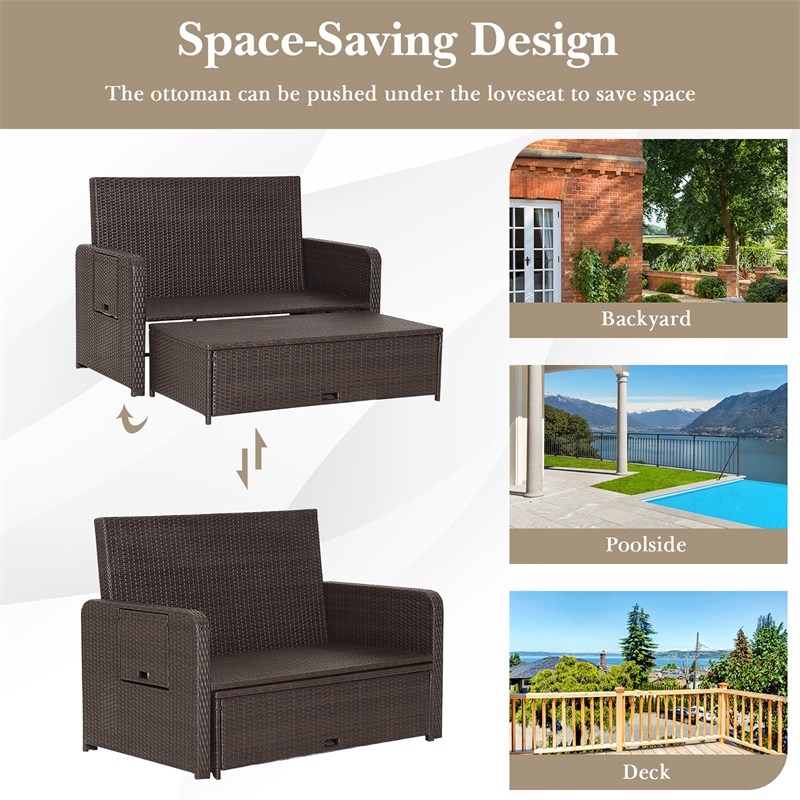 Costway Patio Rattan Daybed Lounge Beige