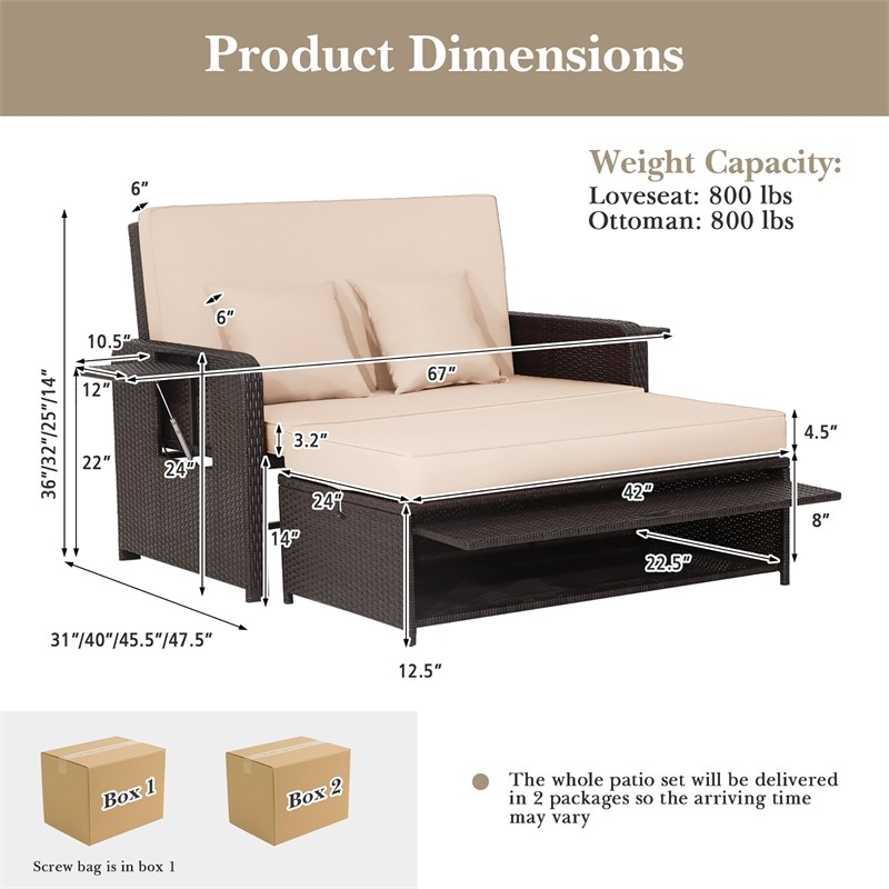 Costway Patio Rattan Daybed Lounge Beige