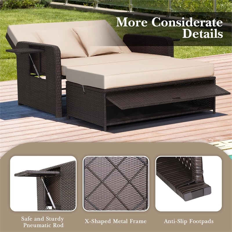 Costway Patio Rattan Daybed Lounge Beige