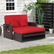 Costway Patio Rattan Daybed Lounge Red