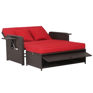 Costway Patio Rattan Daybed Lounge Red