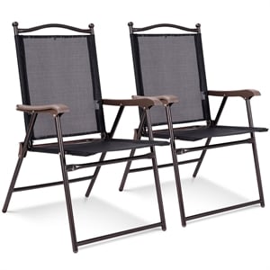 Costway Set of 2 Patio Steel Folding Sling Back Chairs Black