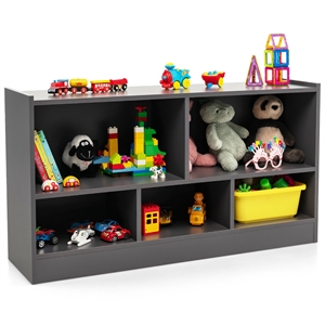 Costway Kids 2-Shelf Wood Bookcase 5-Cube Grey