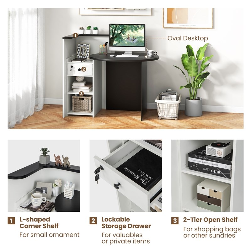 Costway Front Reception Counter Desk Checkout Office Desk Black